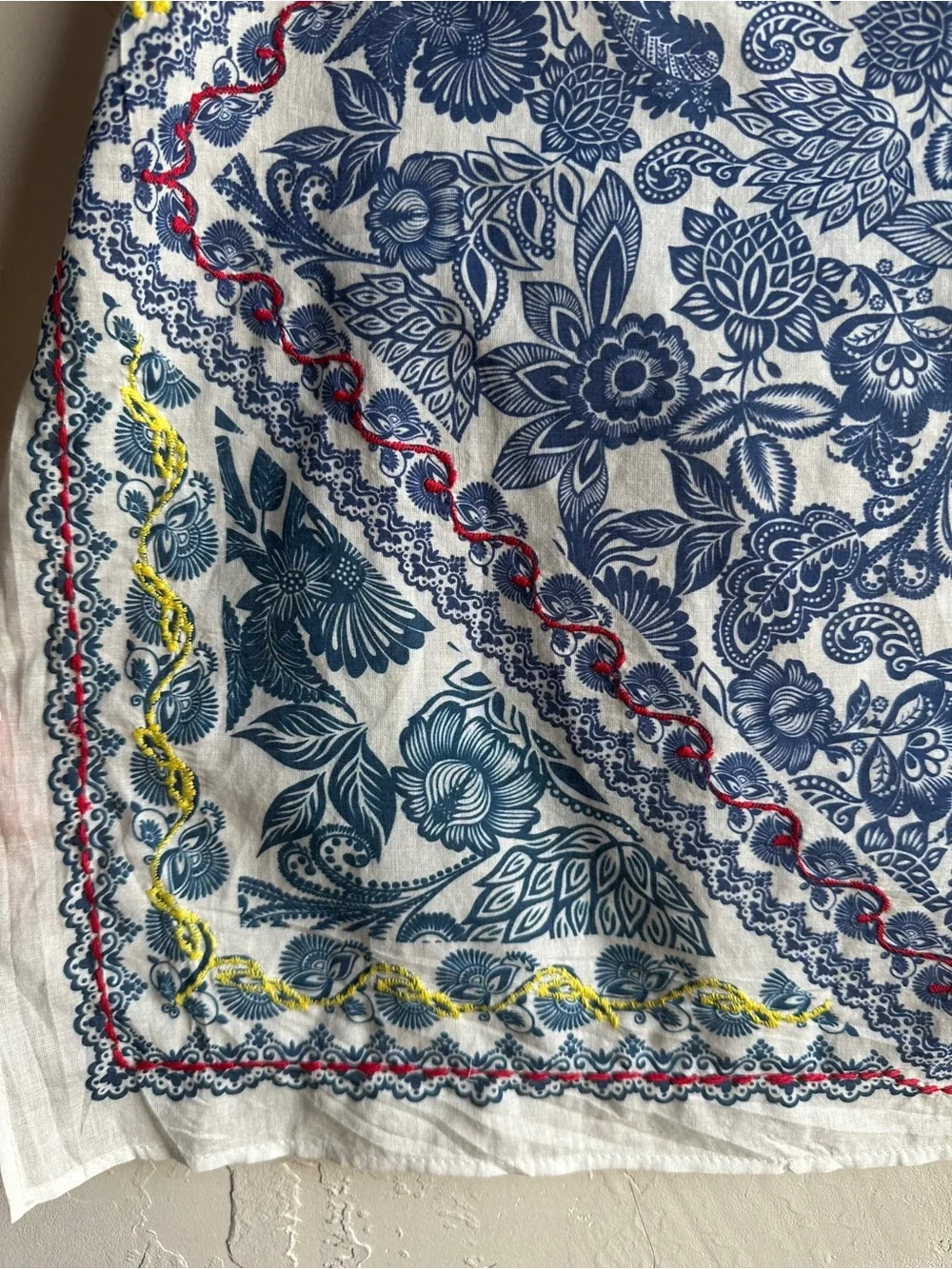 Boho Bandana Scarf Embroidered Floral Joie Cottagecore Folk 21x21